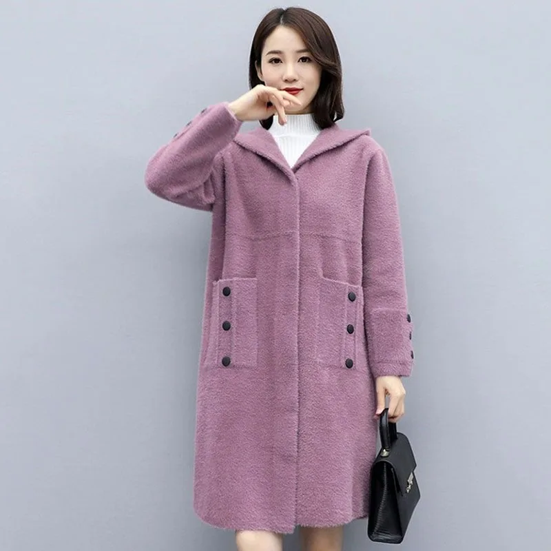 Imitate Mink Velvet Woolen Jacket Women 2023 New Autumn Winter Mid Aged Single-Breasted Coat Female Casual Outerwear Ladies Tops