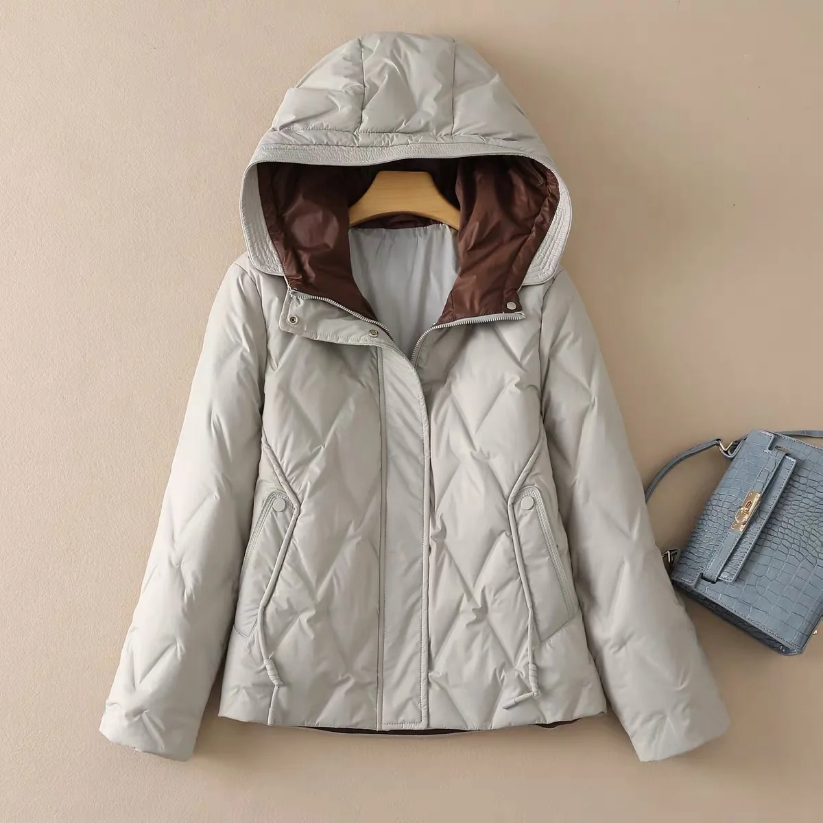 Winter Warm Zipper Waterproof Parker Jacket Female Lightweight Hooded Down Jacket Women White Duck Down Drawstring Outwears