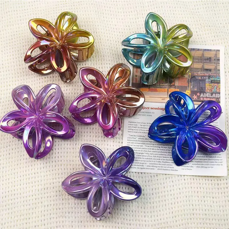 

Hot selling candy color frangipani grab clip hollow color hairpin back of the head hair grab hair