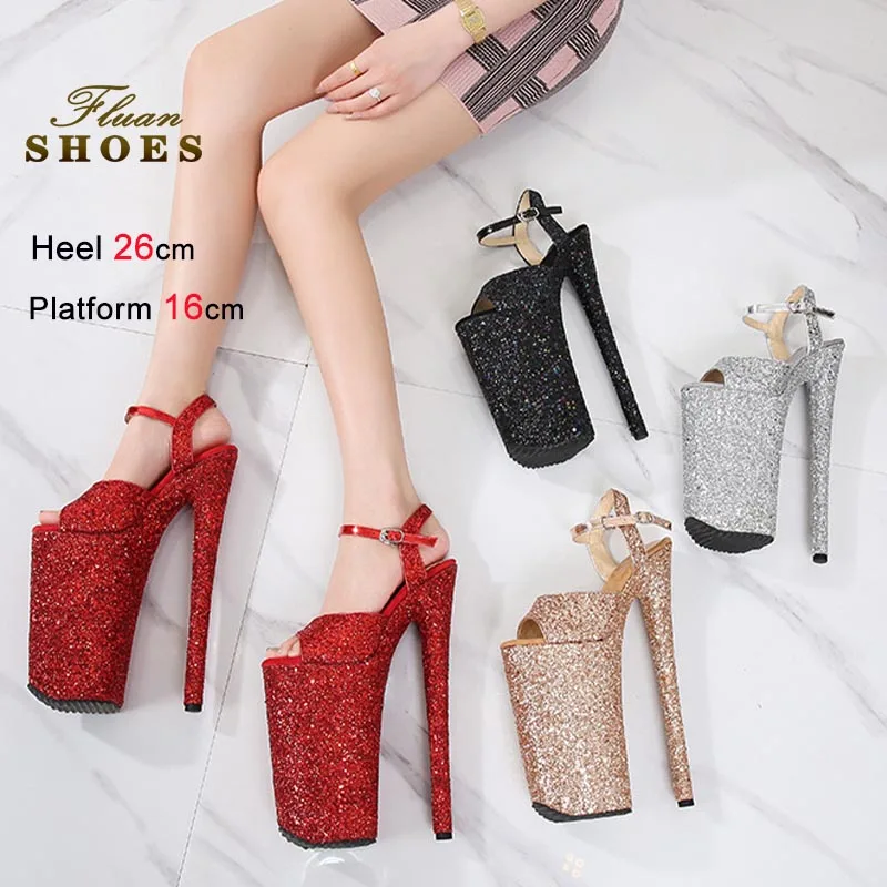 

2026 Sexy Stiletto Women's Sandals Thick Platform Sequin Super High Heels Model Show Catwalk Shoes Fashion 26CM Pole Dance Shoes