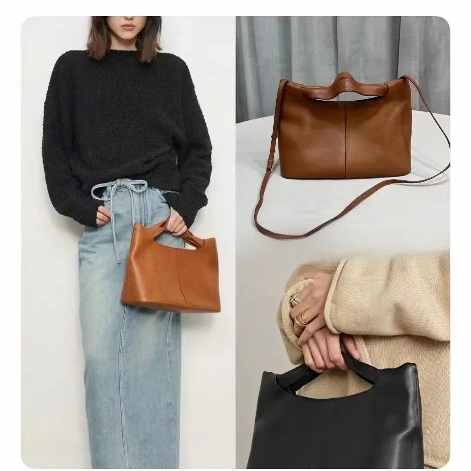 

2024 New Fashion Versatile Briefcase Glossy Calfskin Handbag One Shoulder Saddle Bag Antique Schoudertassen Dames Groot