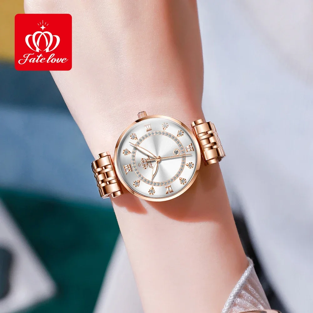 Fate Love 5866 Japan Quartz Movement Watch For Women Wristwatch Waterproof Calendar Ladies Hand Clock Elegant Women's Watches