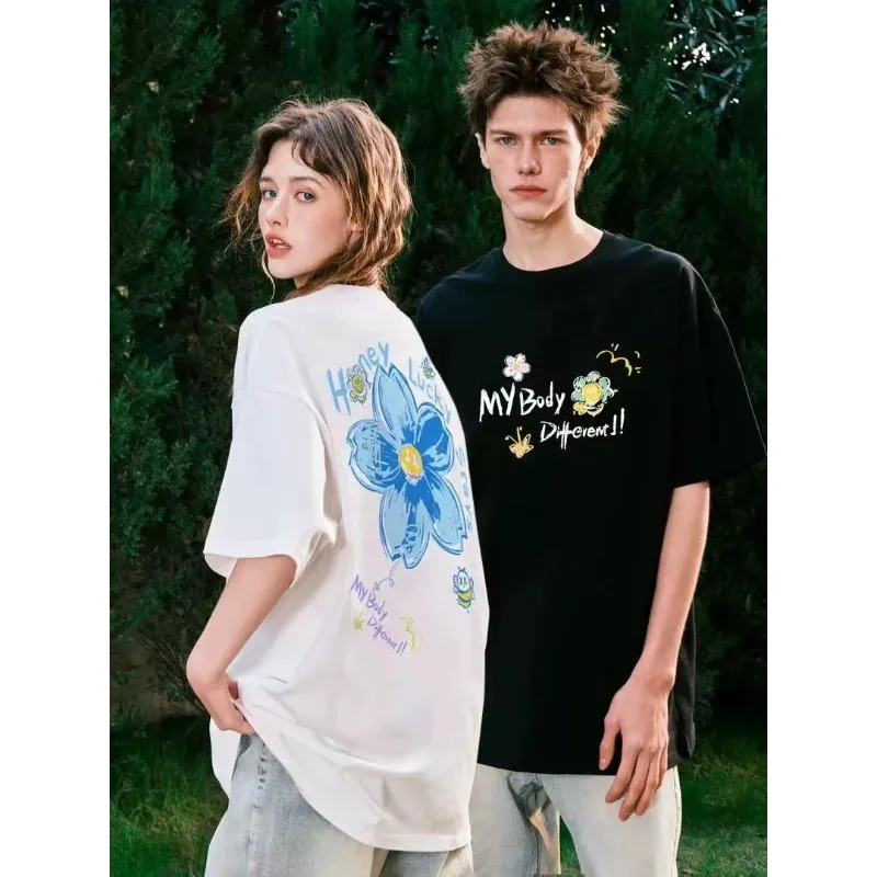 

2025 spring and summer new personality simple fashion T-shirt pure cotton loose unisex Harajuku top