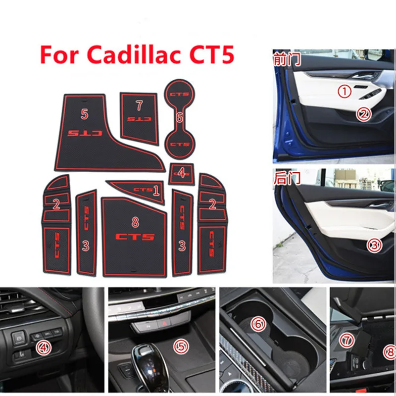 Almohadilla antideslizante para puerta de coche Cadillac CT5, alfombrilla para ranura de puerta, almohadilla para taza, accesorios para coche