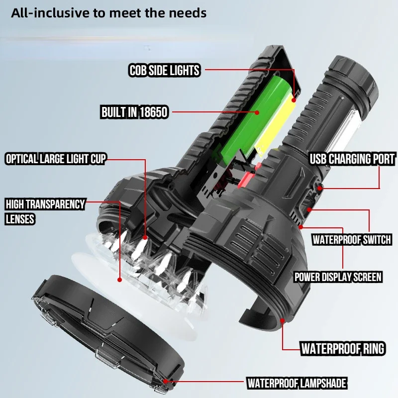 15 фонарей, ультрамощный фонарик, перезаряжаемый фонарик высокой мощности, водонепроницаемые фонарики для улицы, фонарик, Прямая поставка