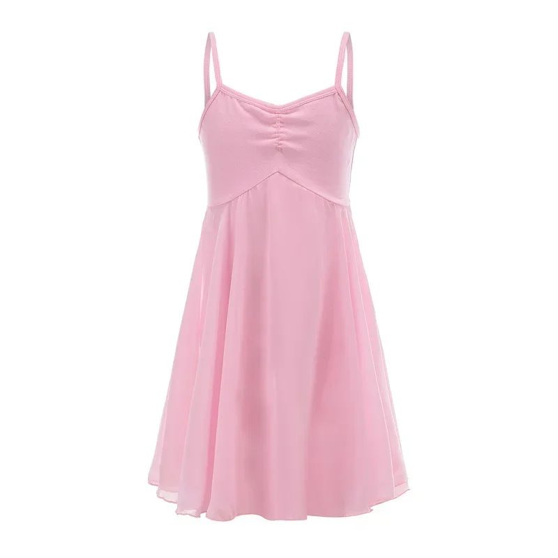 Vestido de Ballet rosa de verano para niños, ropa de baile para niños pequeños, vestido largo de algodón y gasa con tirantes finos para niñas, ropa de baile