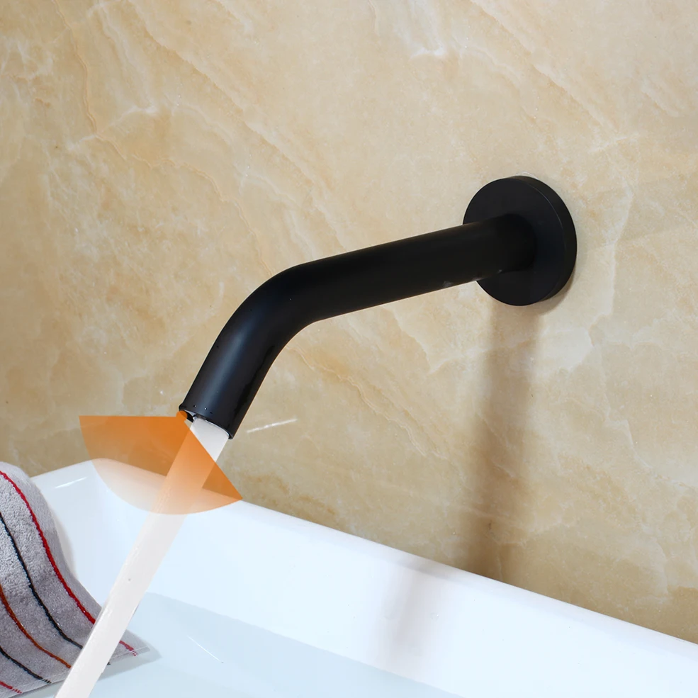 KEMAIDI Bathroom Faucet Gold Wall Mount Sensor Faucet Automatic Hands Free Touch Sensor Bathroom Sink Tap Faucet Hot Cold Mixer