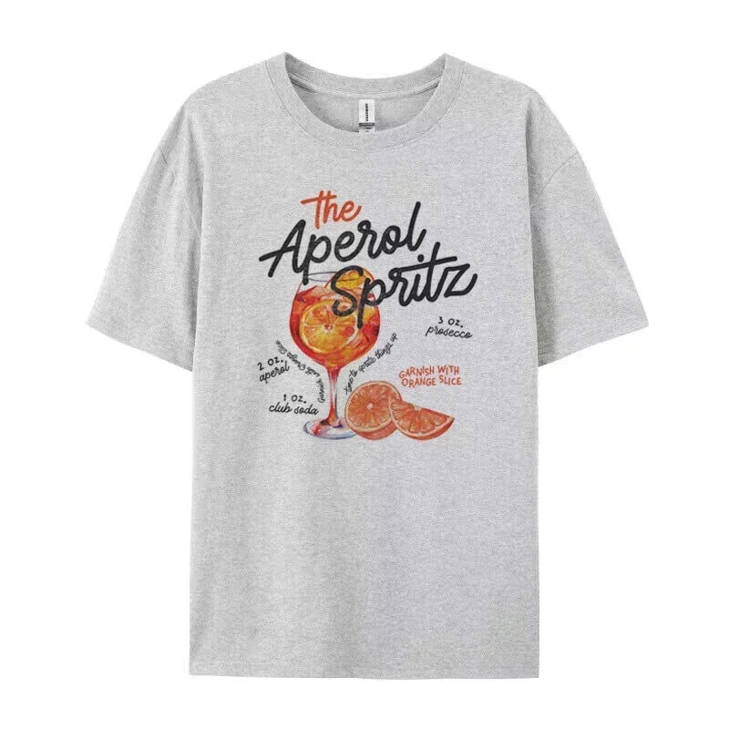 Koszulka z motywem aperolu w stylu Retro z motywem koktajlowym damska słodka koszulka z napojem alkoholowym luźna T-shirt z nadrukiem neutralna