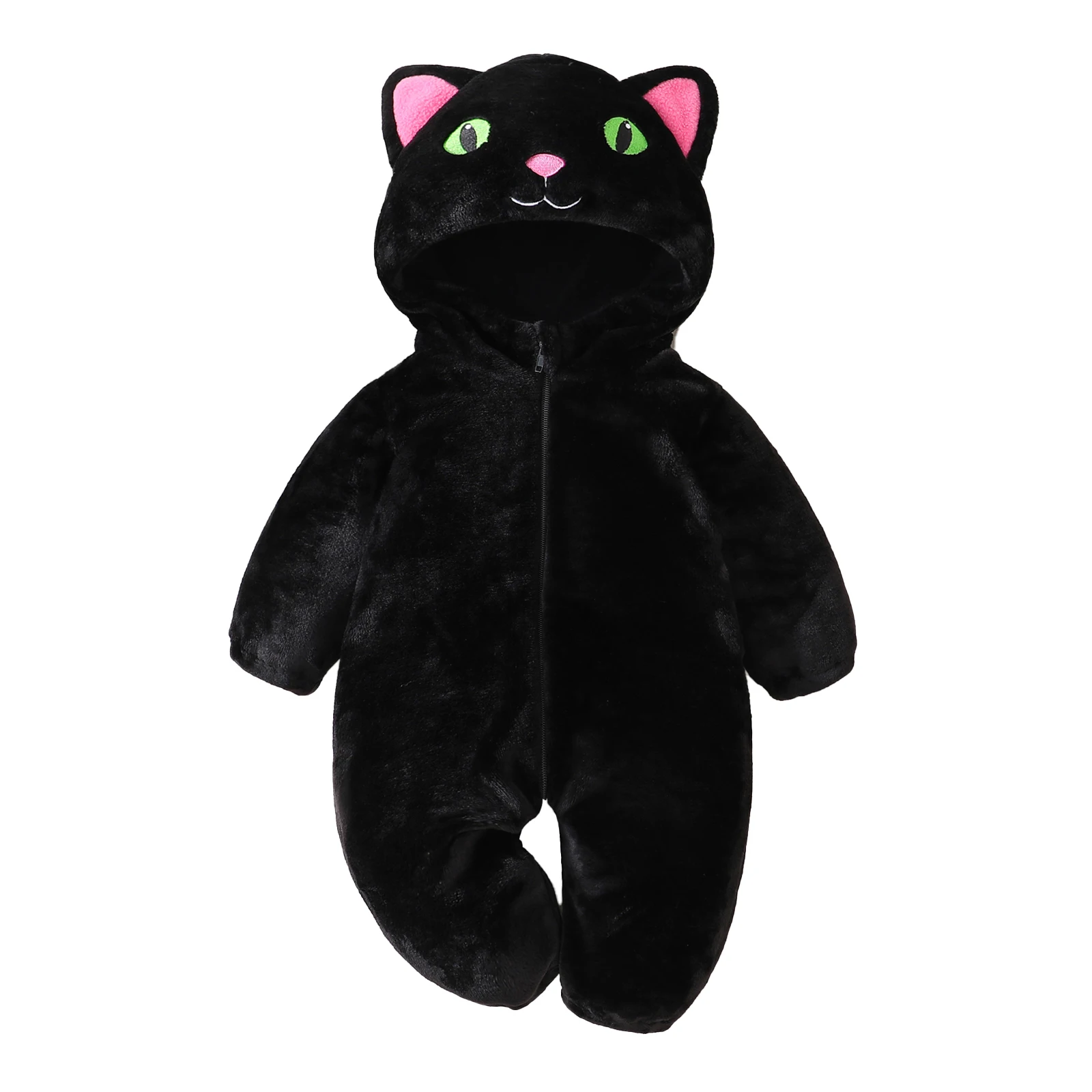 

VISgogo Baby Black Cat Halloween Costume Winter Warm Long Sleeve Hooded Romper Cute Warm Infant Jumpsuit