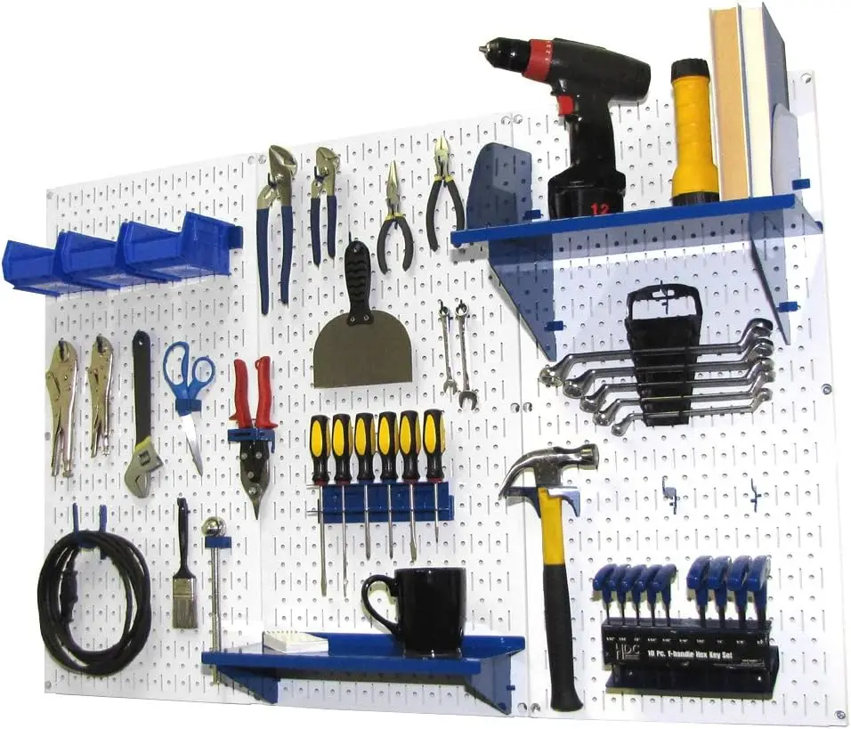 Pegboard Organizer Wall Control 4 ft. Metal Pegboard Standard Tool Storage Kit with White Toolboard and Blue Accessories