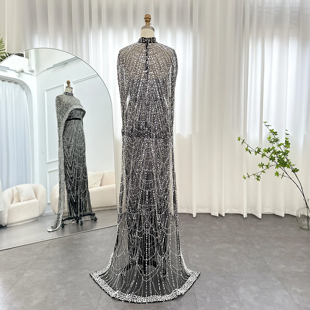 Sharon Said Luxus-Perlen Dubai Champagner Meerjungfrauen-Abendkleider mit Cape-Ärmeln Arabisches Hochzeits- und Abschlussballkleid SS369 Maßanfertigung – Detail 24