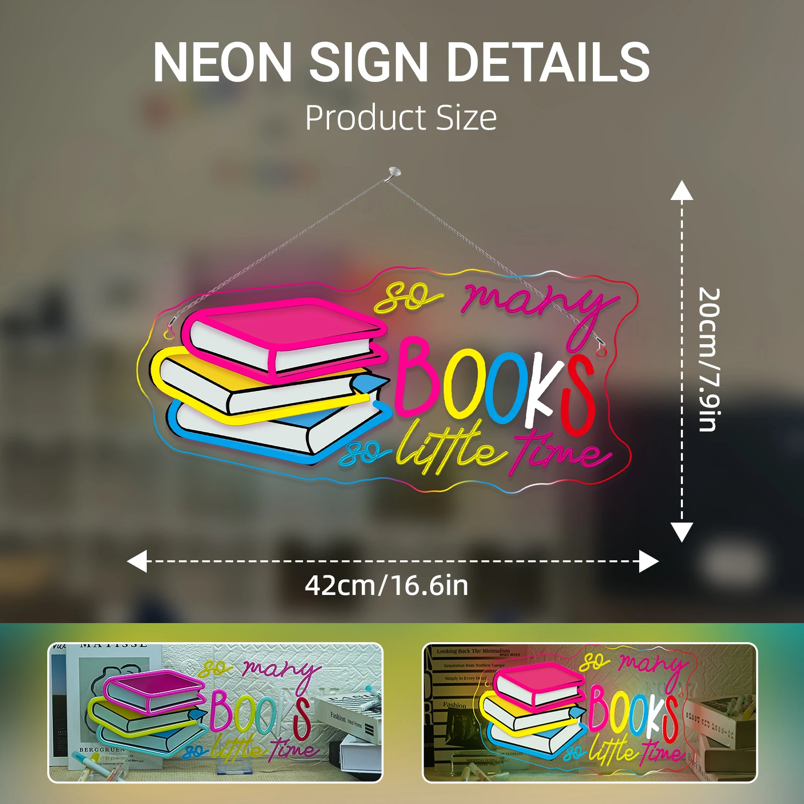 الكثير من الكتب لزوايا قليلاً من النيون للقراءة للأطفال، قارئ لتزيين الحائط لمكتبة الفصول الدراسية، هدية للنادي للمراهقين #2