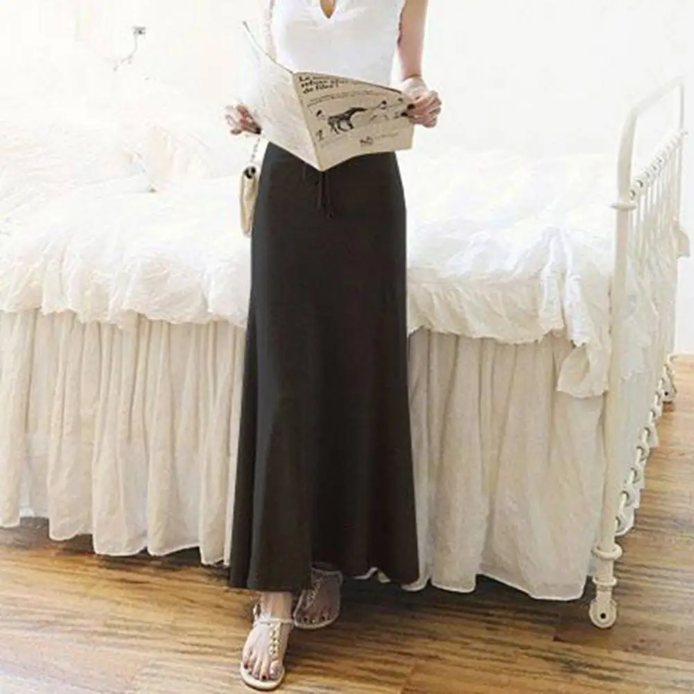 High Waist Maxi Skirt Elegant Women's Maxi Skirt with Adjustable Drawstring Side Slit High Waist A-line Skirt Solid Color for A