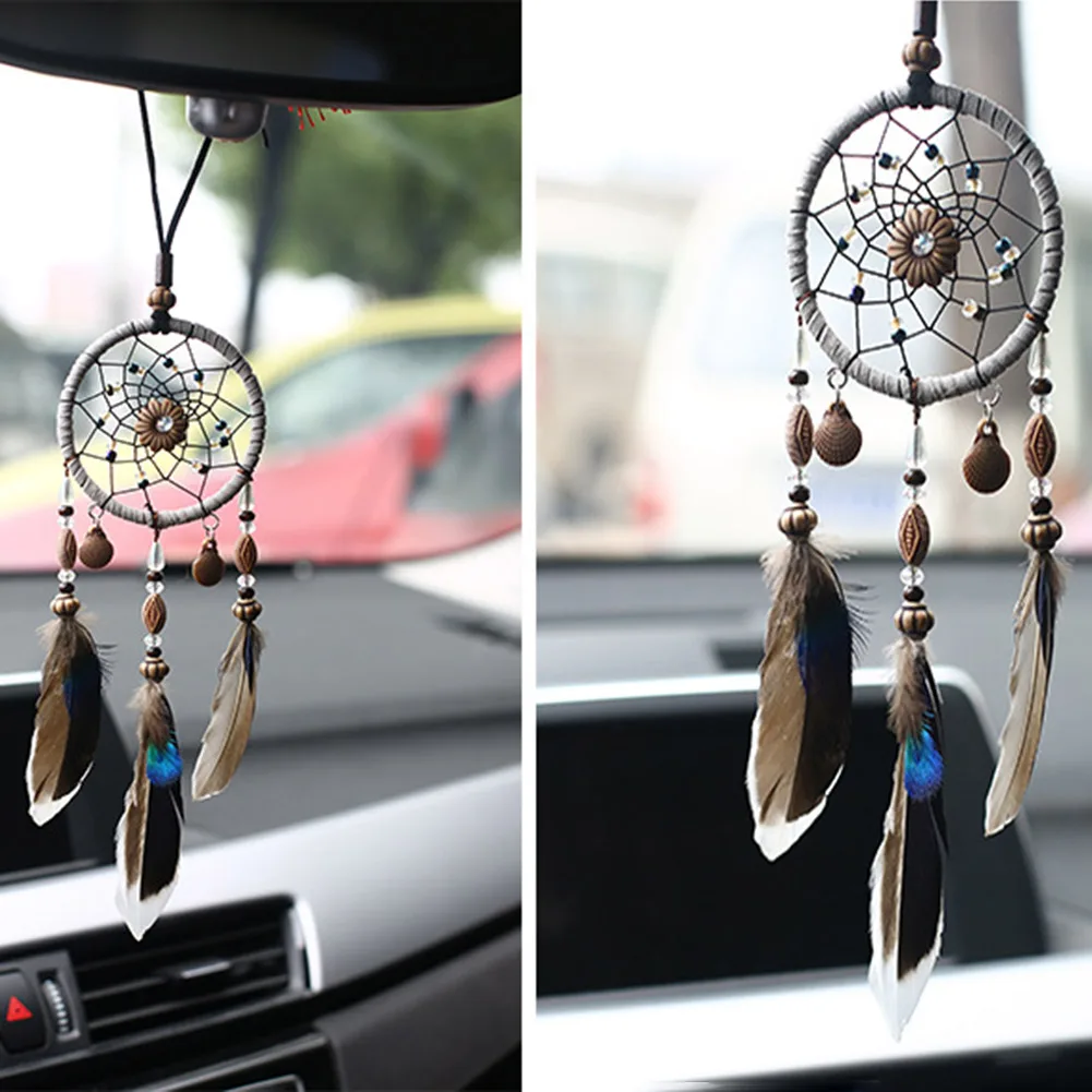 Mini Dream Catcher Auto Anhänger Zubehör Innen für Mädchen Feder Spiegel Hängen Anhänger Wohnkultur Glück Auto Ornament Mädchen