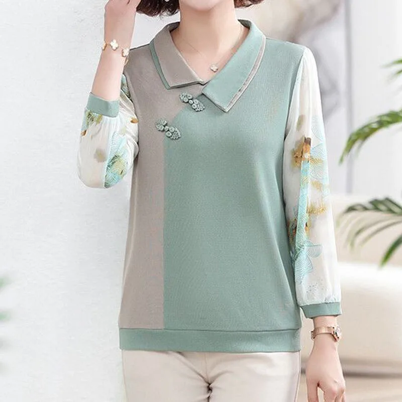 تي شيرت نسائي مزين بمزاج ، قمم مطبوعة أنيقة ، ملابس نسائية بأكمام طويلة ، الربيع والخريف #3