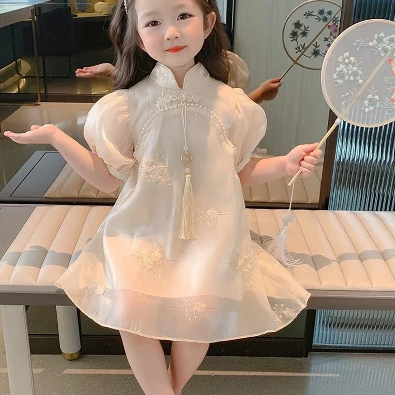 Girls  Chinese Style Traditional Dress Baby Girl Clothing Princess Dress Elegant Vintage Dress Children Clothes 2024 New