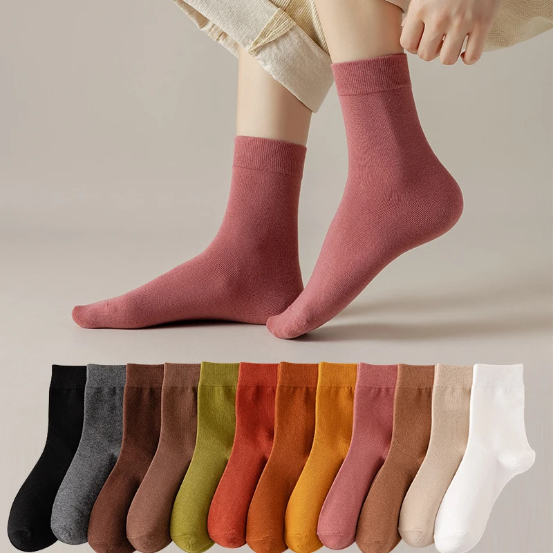 Socks women's Cotton Solid Color Autumn Spring  Soft Breathable