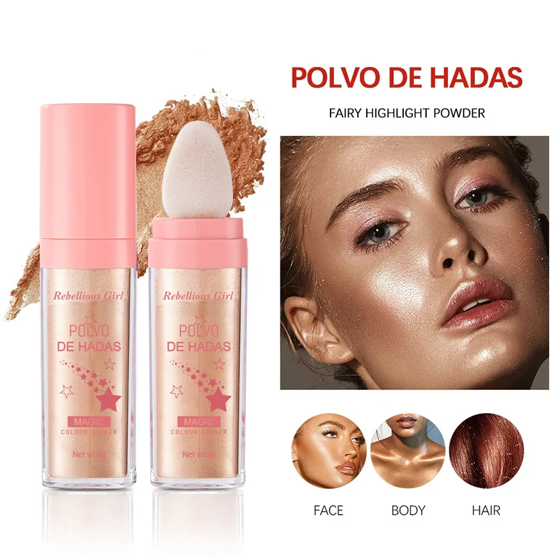 Evidenziatore in polvere bianca al chiaro di luna Polvo De Hadas Glitter Shimmer Contorno Ombreggiante Illuminatore per donne Viso Corpo Glitter Trucco