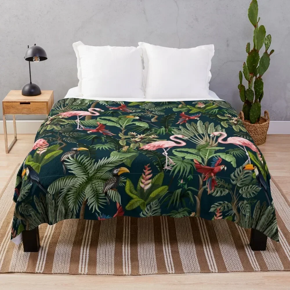 

Jungle pattern with toucan, flamingo and parrot Throw Blanket Soft Comfort Blanket for Reading Watching TV