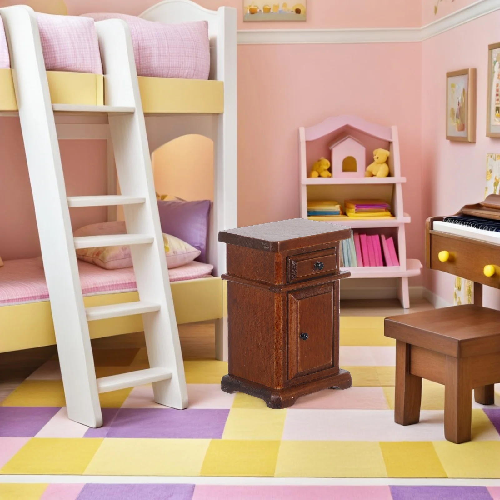 

Miniature Bedroom Furniture: Solid Wood Nightstand For Dollhouse Scene Vintage Mini Side Table Decor Accessories