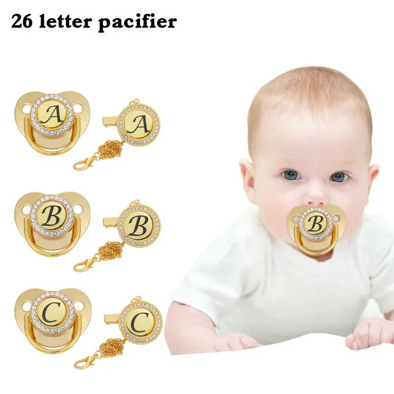 26 Letter Silicone Pacifier with Dust Cover with Breast Chain Baby Teether Toy Newborn Gift BPA Free