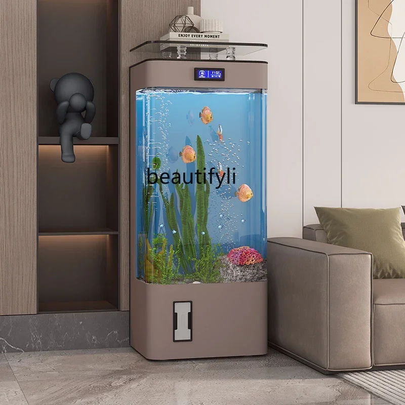 53 Light luxury fish tank living room small integrated floor glass aquarium ecological new model