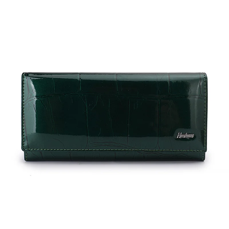 Long patent leather stone pattern magnetic buckle leather wallet women's high-quality clutch wallet