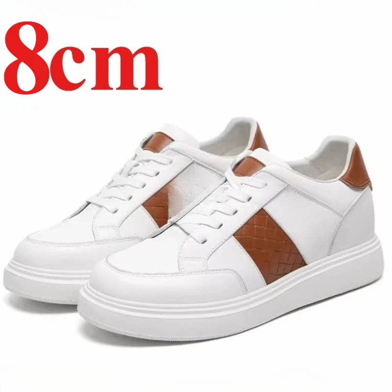 

Мужские повседневные кроссовки в корейском стиле с увеличением роста на 8 см, из натуральной кожи, удобные, на толстой подошве, спортивные