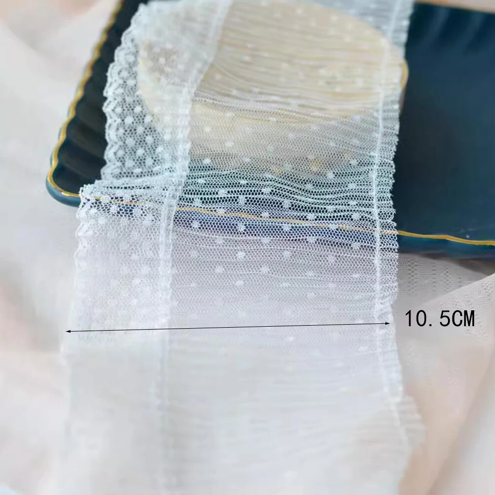 1Yard Elastic Mesh White Black Dot Lace Fabric Handmade DIY Wedding Dresses Sewn Decoration 10.5CM Wide