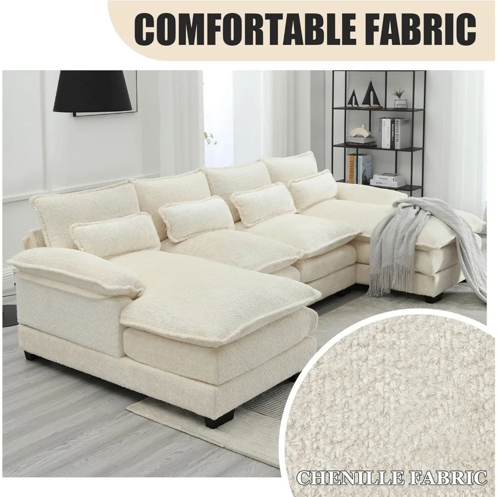 أريكة مقطعية على شكل حرف U مقاس 110 بوصة، أريكة وحدات كبيرة جدًا من الشنيل الحديث مع 4 وسائد، مجموعة أثاث من إسفنج الذاكرة مع مزدوج #5