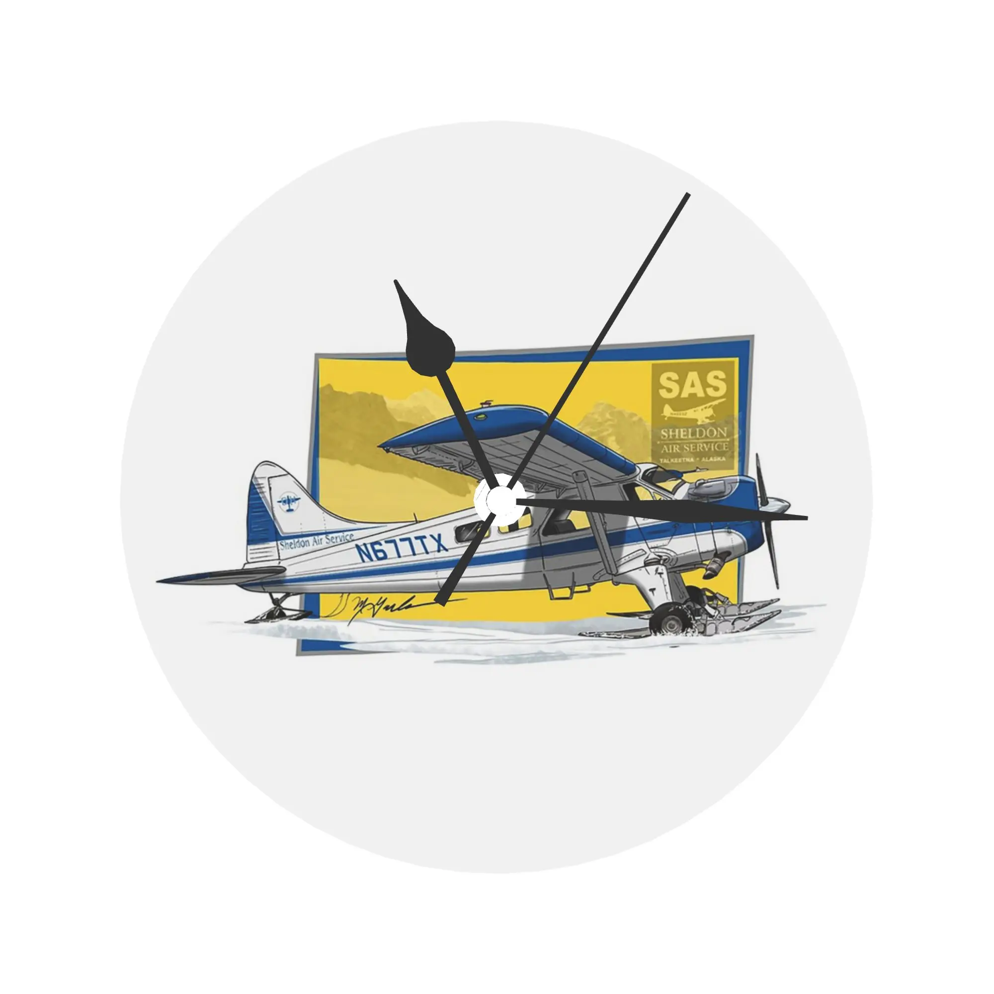 

Sheldon Air Service Dehaviland Beaver на лыжах Настенные часы Украшение комнаты Бесшумные круглые часы для спальни Гостиная Кухня Дома