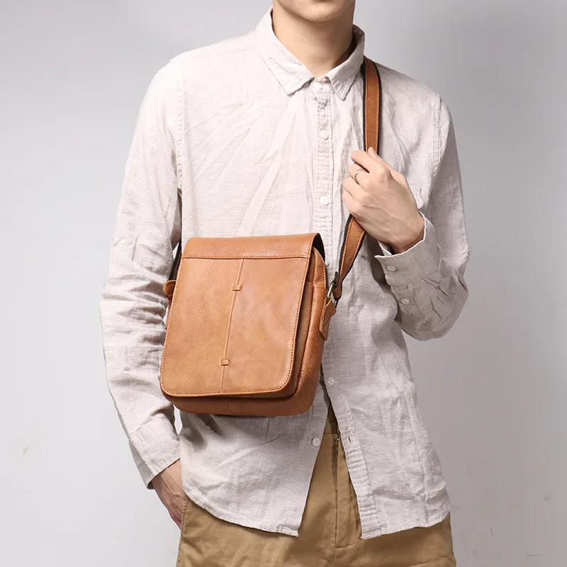 Hommes en cuir véritable Vintage simple épaule rabat couche supérieure peau de vache sacs à bandoulière Ipad sac latéral pour hommes sacoche homme