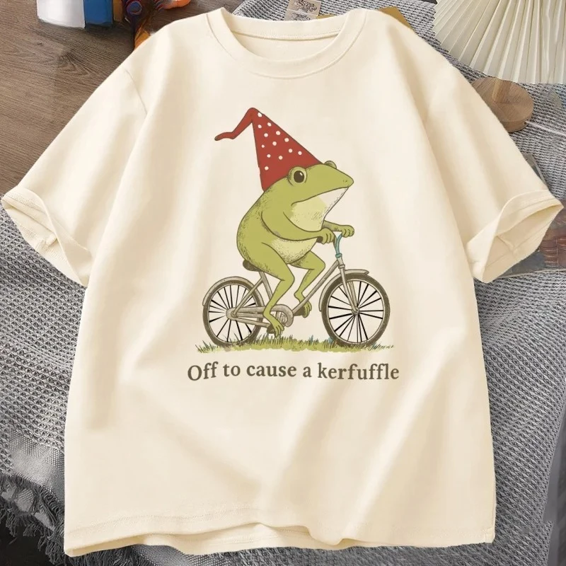 Off To Cause A Kerfuffle Frog T-Shirt Funny Weirdcore Sayings Unique Tshirt Adults Joker Women Graphic Tee Women Summer Tops Y2K