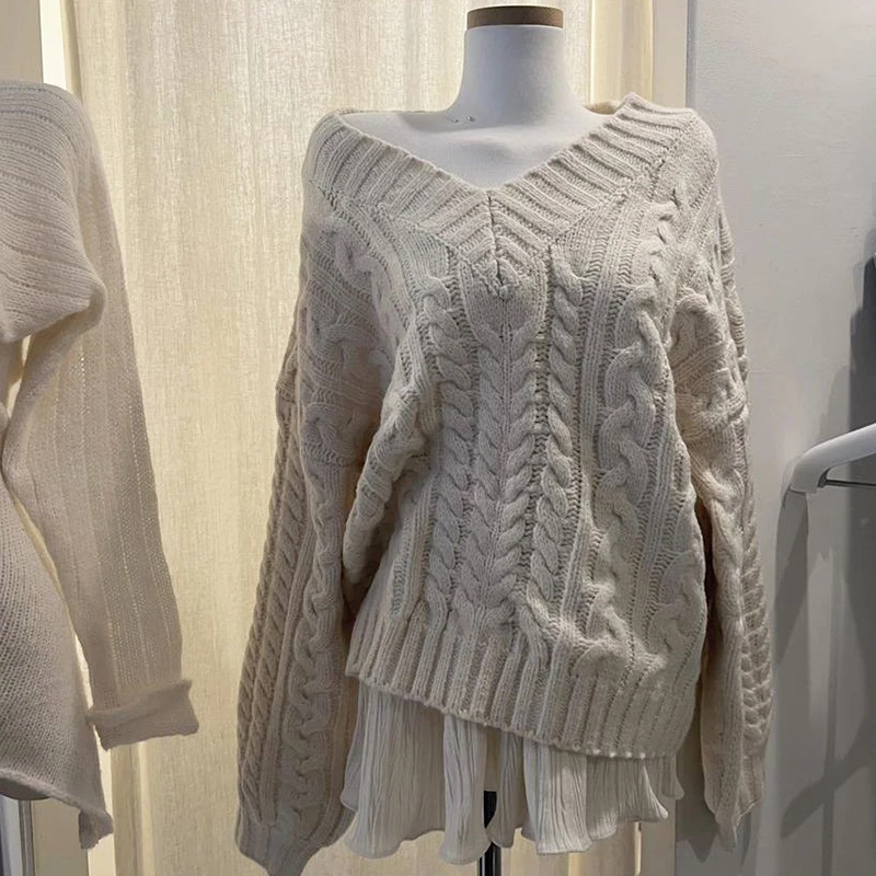 Y2K Harajuku Estetica Maglione lavorato a maglia da donna Allentato Casual Chic Tinta unita Pullover a maniche lunghe 2025 Nuovi vestiti autunno inverno