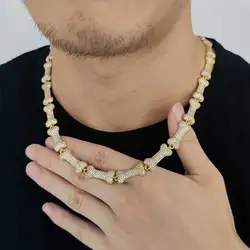 Iced Out Bone Choker Necklace for Women Men Gothic Hip Hop CZ Link Chain Jewelry Gift