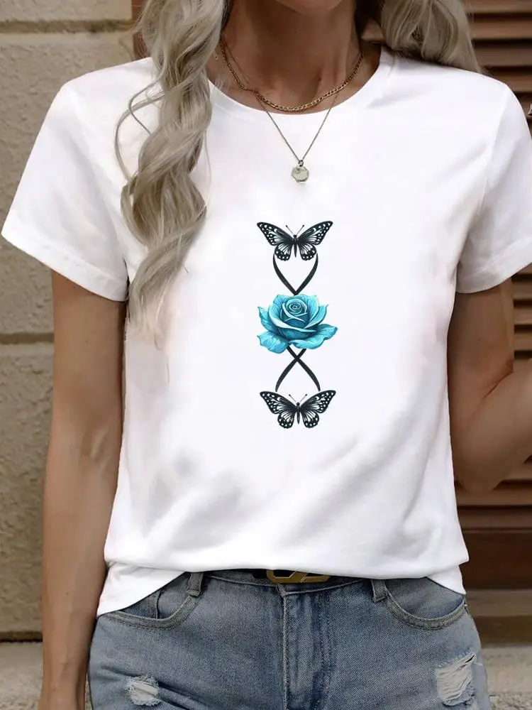 

Милая футболка с цветочным принтом 90-х годов, модный топ, базовая одежда с короткими рукавами, футболка для женщин, футболки с круглым вырезом и графикой