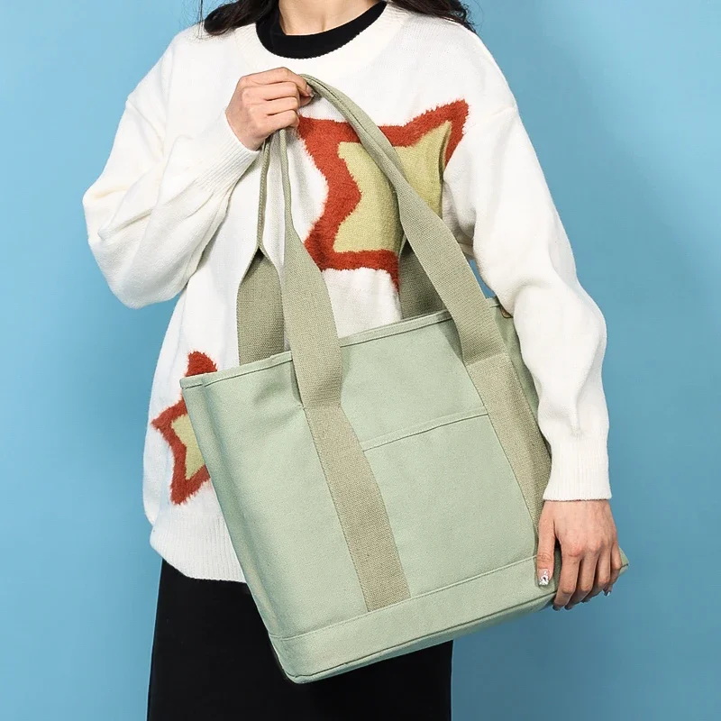 

Designer Multi Pocket Shoulder Bag Women Large Capacity Travel Bag Mommy Travel Miscellaneous Pocket Sturdy Canvas Handbag Tote