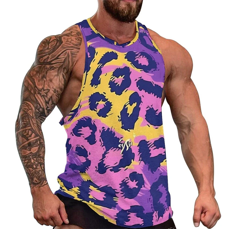 Leopard Fitness 3D Print Tank Tops Men Clothing GYM Vest Cool Sleeveless Harajuku Streetwear Sleeveless Graphic Tee Men Clothing
