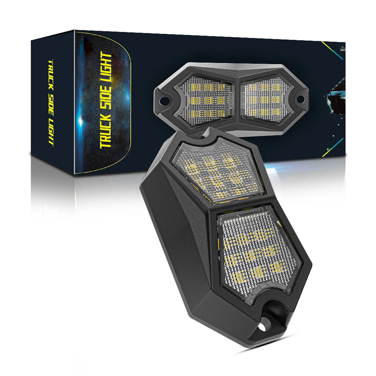 210 Degree Rock Lamp Led Marker Light 24 Wide-Angle SMD Chips 4m Extension Cables IP67 Waterproof Rock Light Flashing/Constant Light Modes 6000K LED Side Marker Light for Trucks Trailers SUVs UTVs Yellow