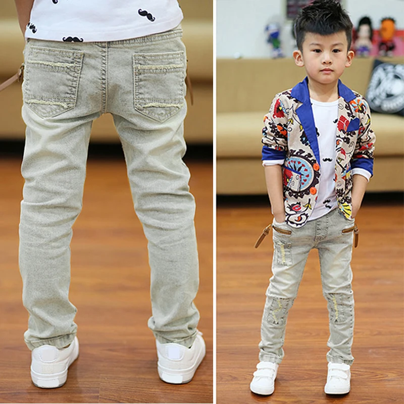 IENENS 4-11Y Boys Slim Straight Jeans Summer Classic Light Color Bottoms Children Denim Long Pants Kids Baby Boy Casual Trouser