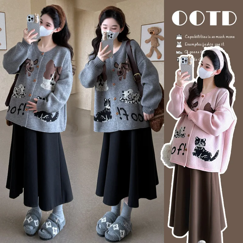 maternity-suit-autumn-winter-sweet-cute-cartoon-cat-loose-soft-comfortable-sweater-coat-and-skirt-two-piece-set-for-pregnancy