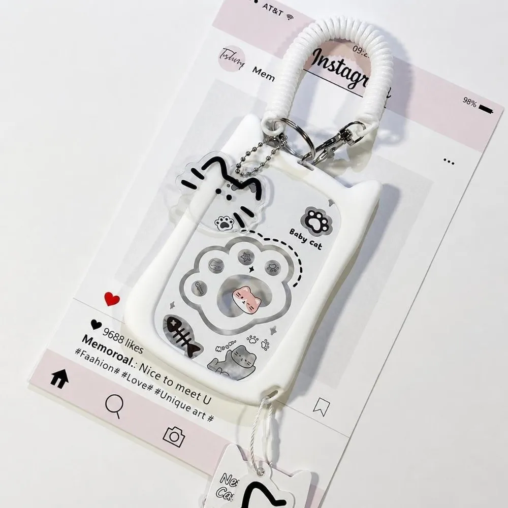 Transparent Photo Card Keychain Hanging Rope Cartoon Cat Ear Card Holder Durable Waterproof Student ID Card Cover Work