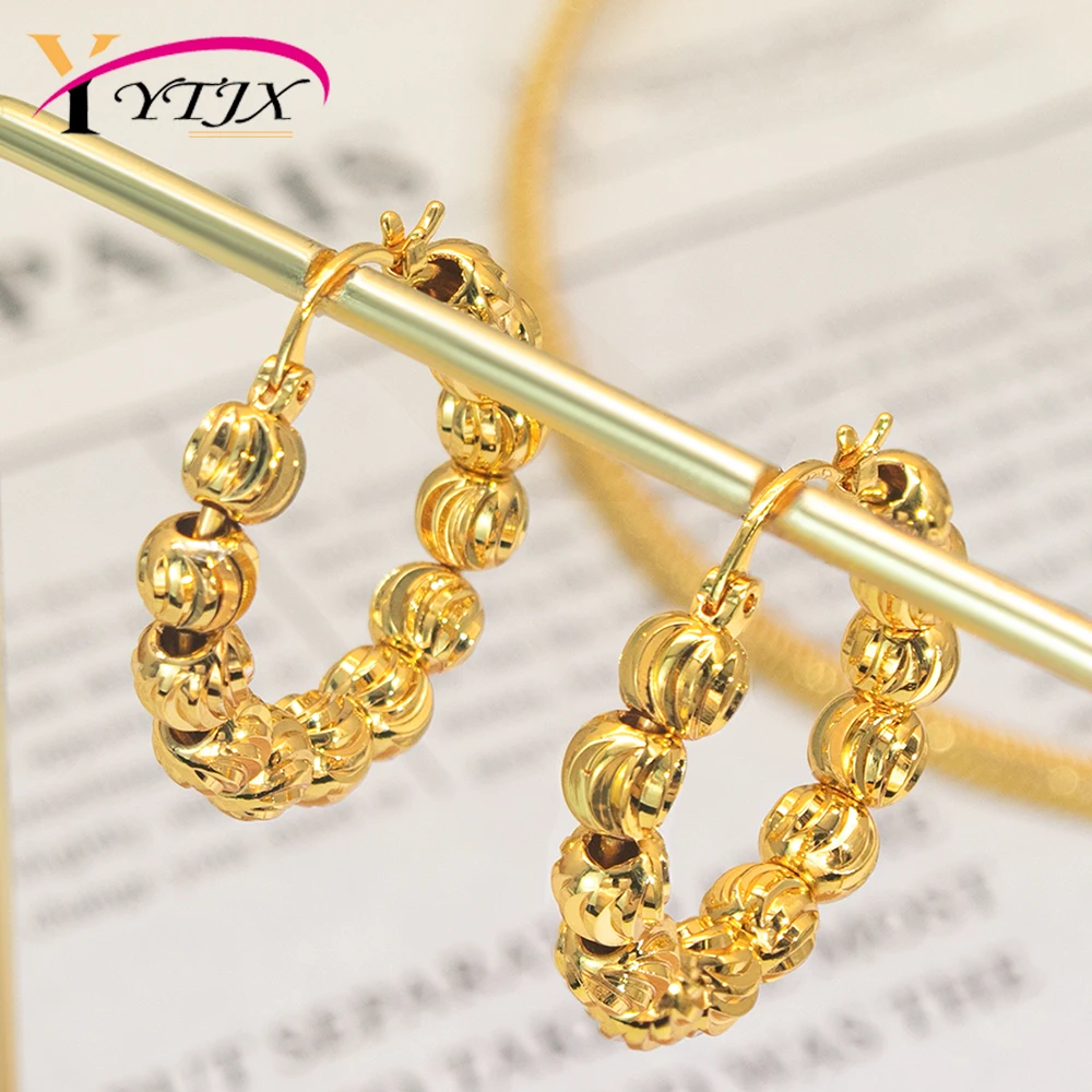 

YTJX Classic Gold Color Ball Bead Women's Earrings Punk Hip Hop Hoop Earring Party Jewelry Accessories Daily Wear 2026 New