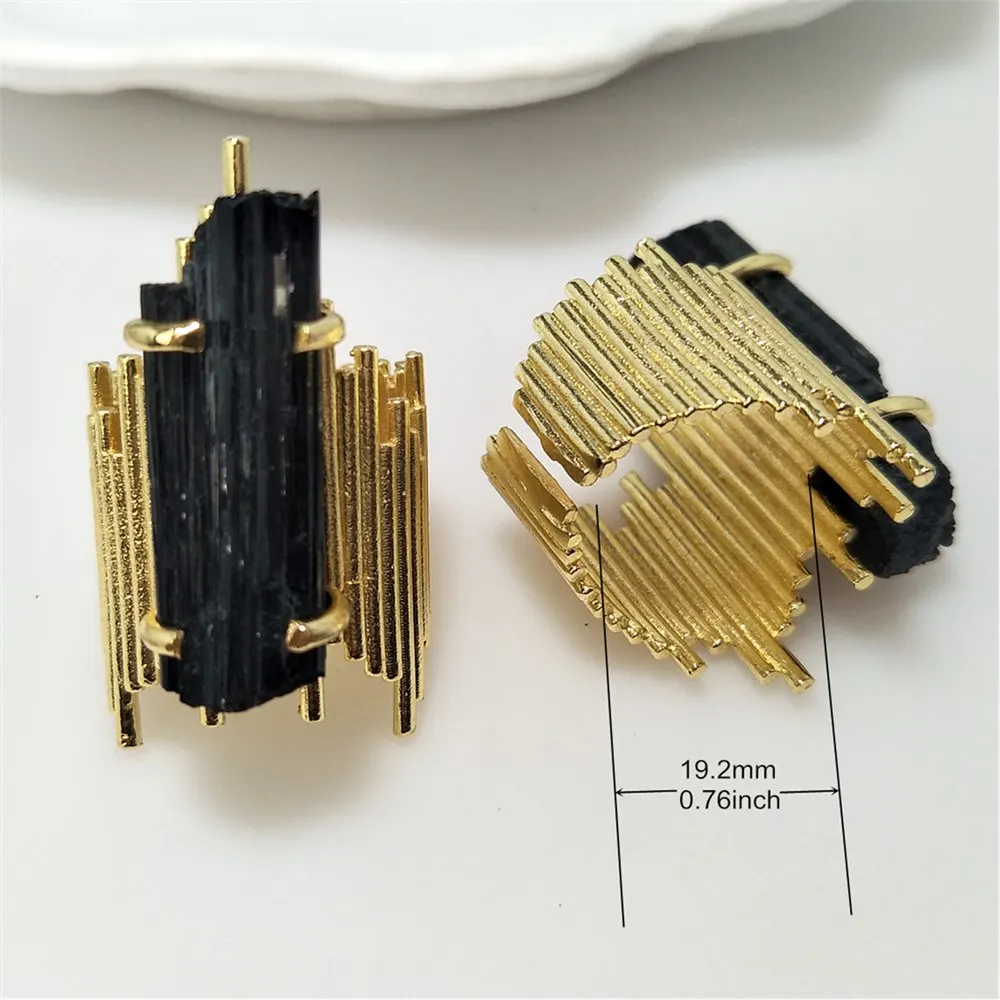 1 Pcs Natural Tourmaline Ring with Golden, Silver & Gun-Black Plated Four - Claw Inlay Jewelry For Valentine\'s Day Gift RG101