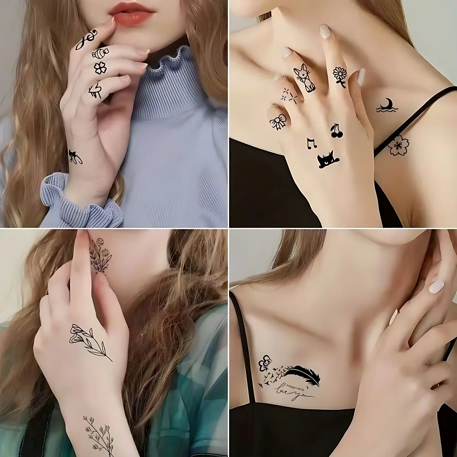 60pcs/lot Small Waterproof Temporary Tattoo Stickers for Hands Finger Neck Women Girls Letters Butterfly Fake Tatoss Party Decor