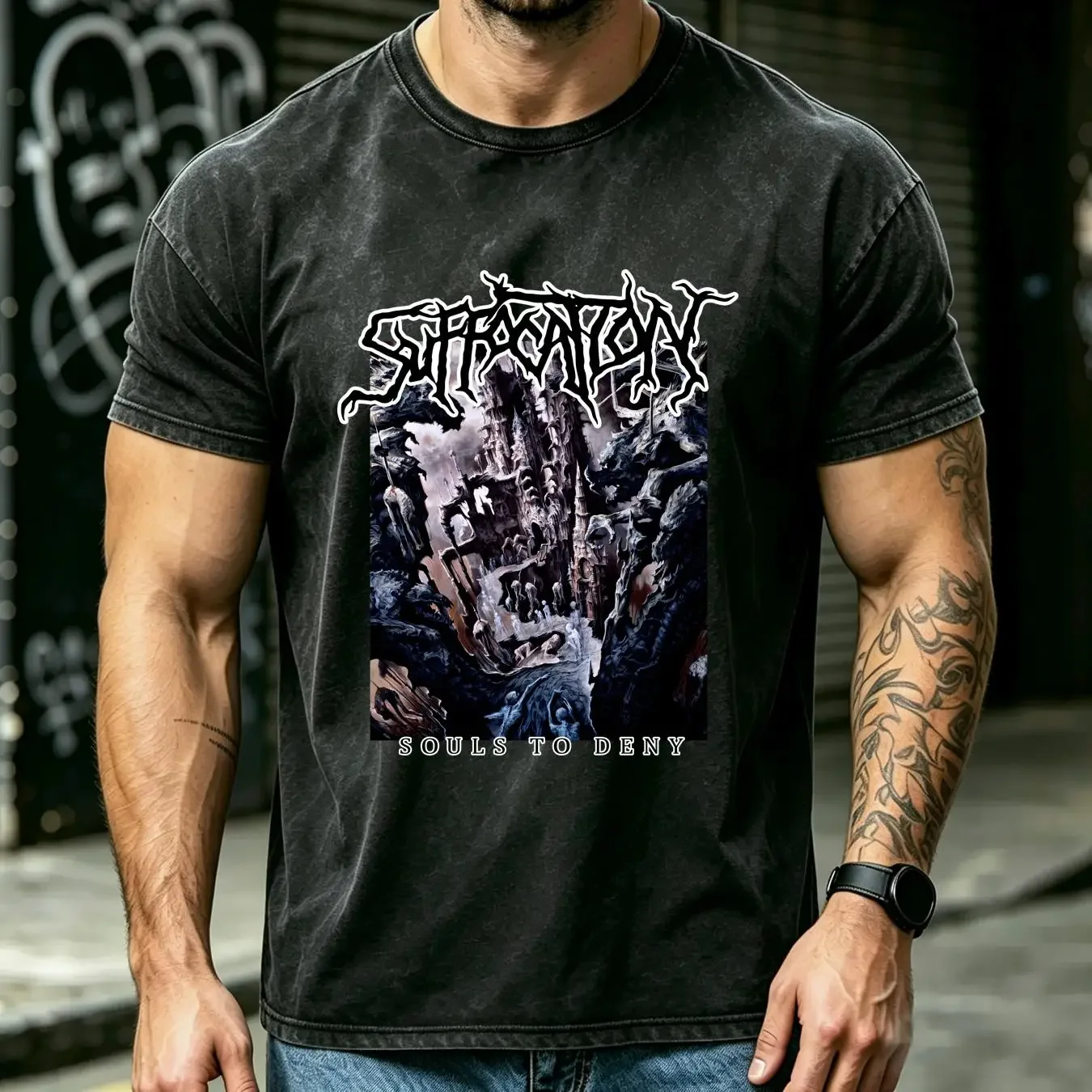 washed T Shirt SUFFOCATION cd cvr SOULS TO DENY Official XL New effigy pierced spawn long sleeves vintage Washed Soft