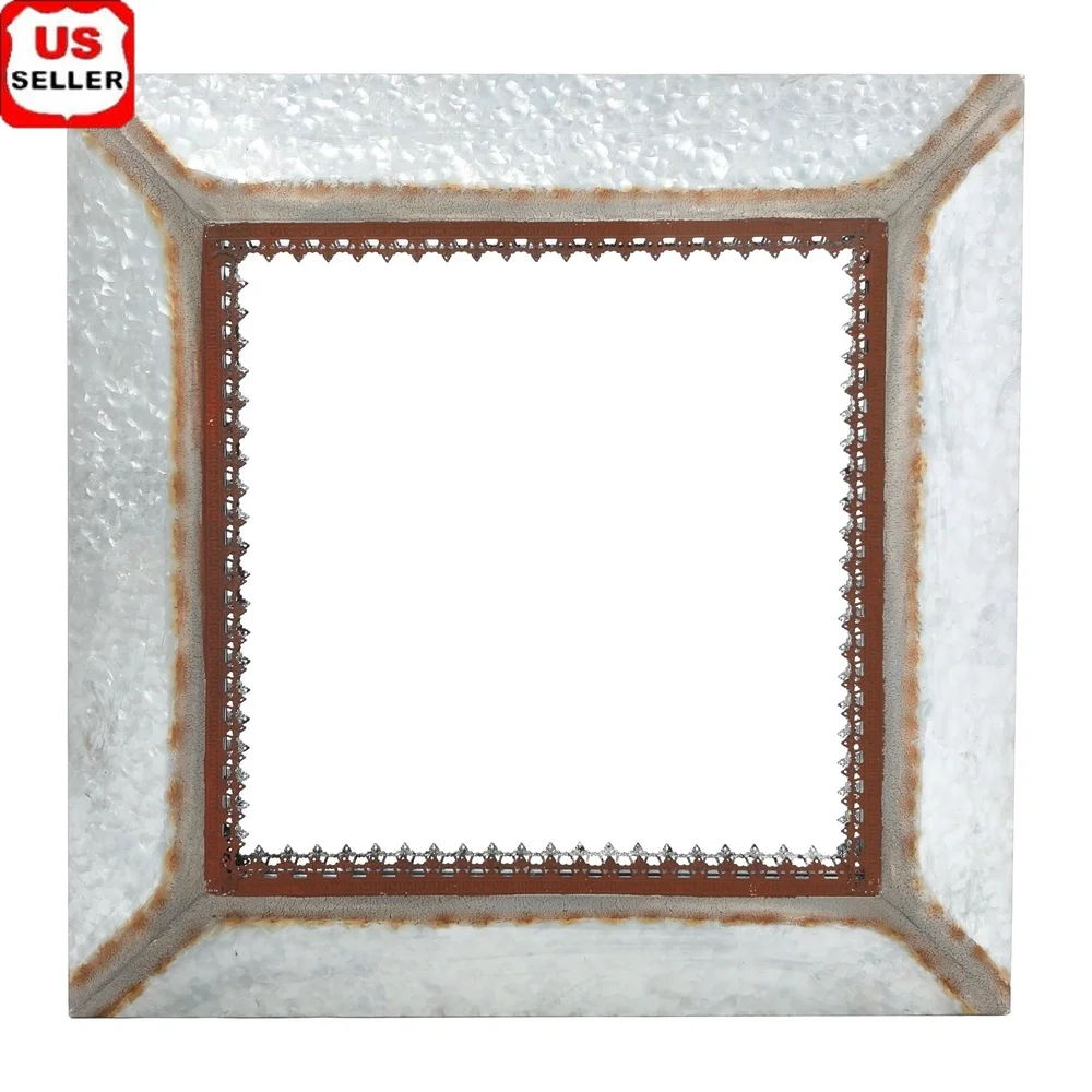 

Rustic Square Metal Framed Wall Mirror Distressed Mirror Living Room Home Décor Durable Metal and Glass Construction with Hooks
