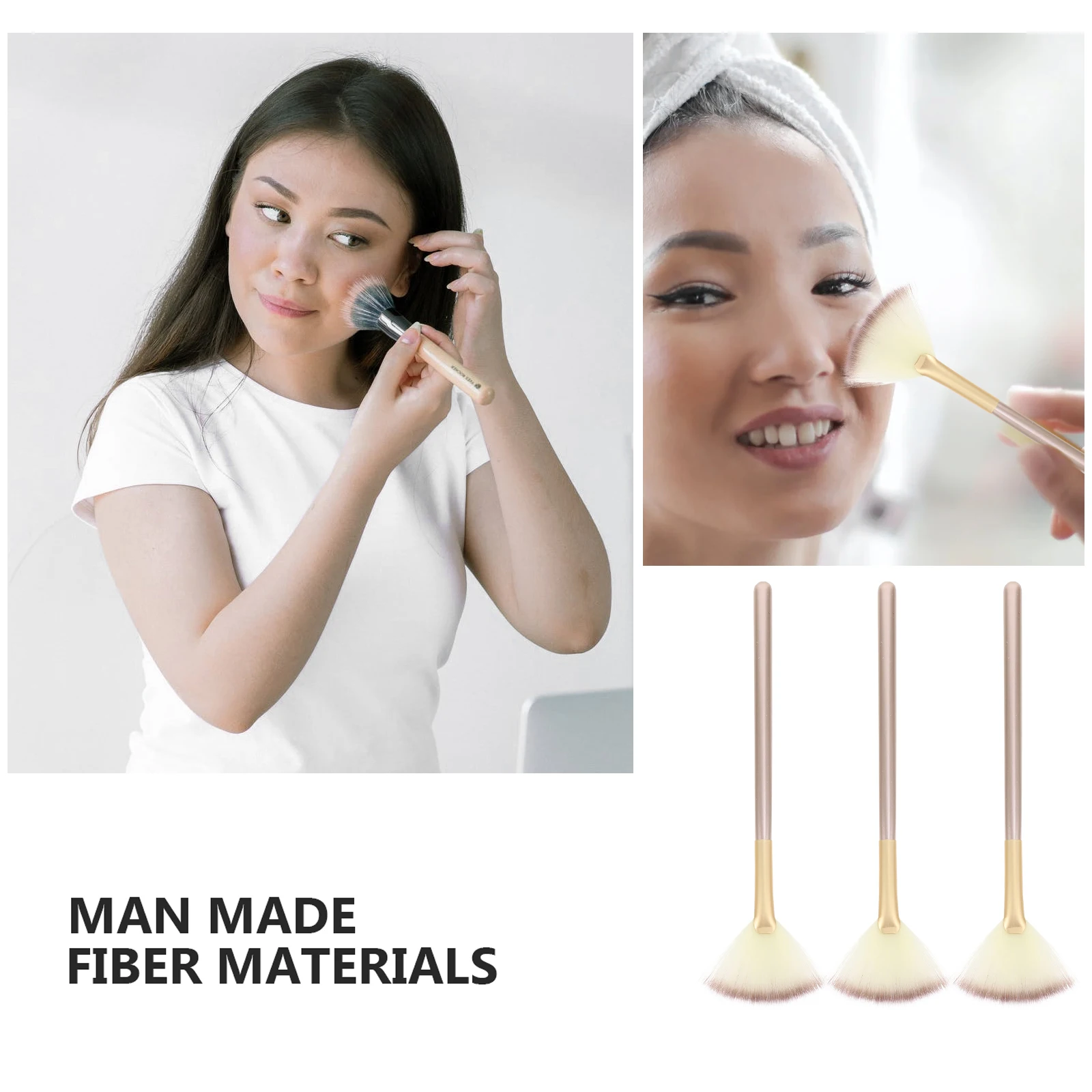 3 pçs kit de pincéis de maquiagem em forma de leque destaque blush cosméticos escova conjunto sombra rosto viagem aplicador de lã de náilon durável