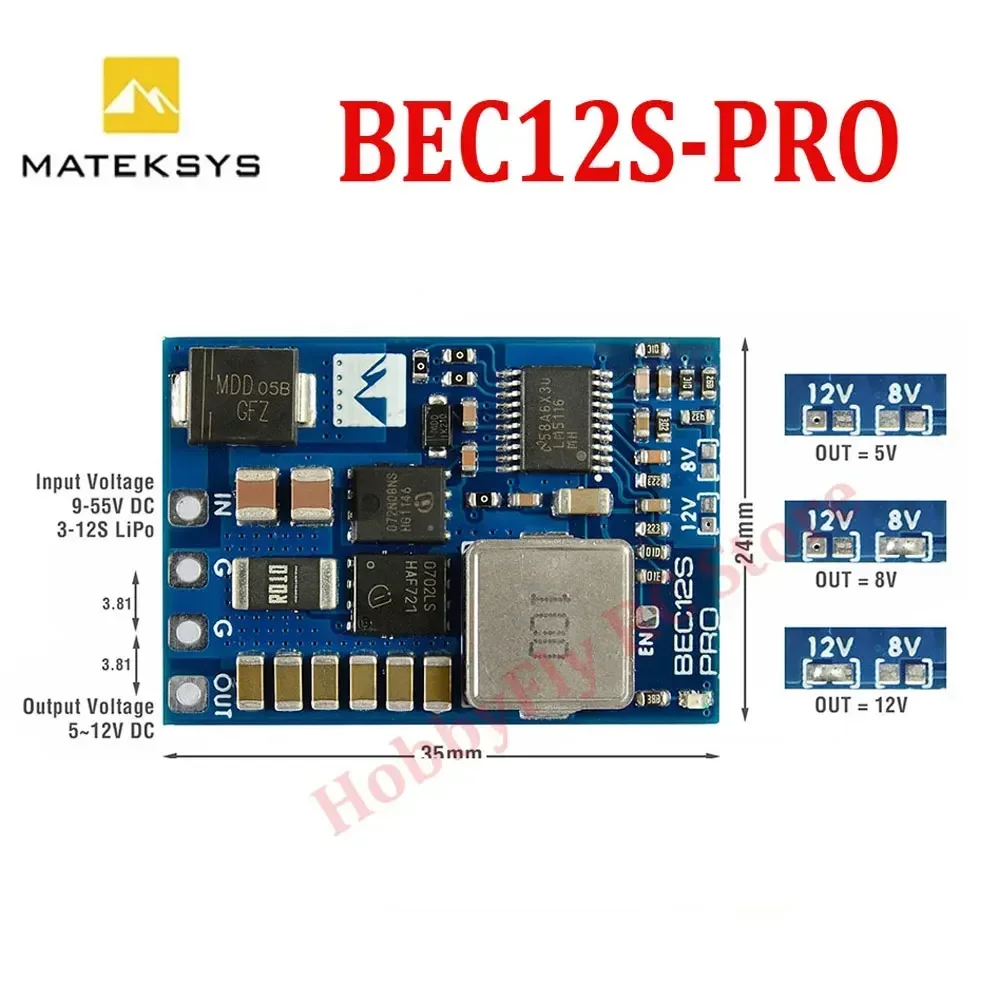 Module d'alimentation MATEKSYS BEC12S-PRO BEC |   9-55V à 5V/8V/12V (5A) |   Protection contre les surintensités (auto-récupération) pour drone RC FPV