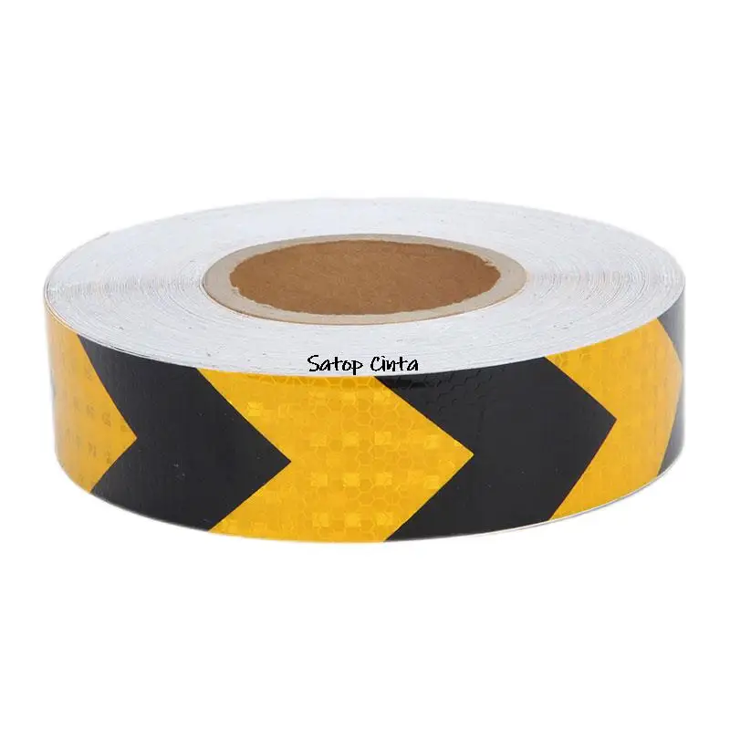 2inch Car Arrow Reflective Tape Arrow Sign Strips Adhesive Warning Truck Stickers Yellow Black Fluorescent Road Marking Tape 50M